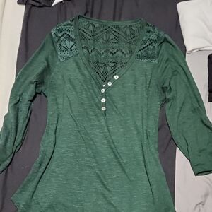 Chic Forest Green Lace Women's Blouse